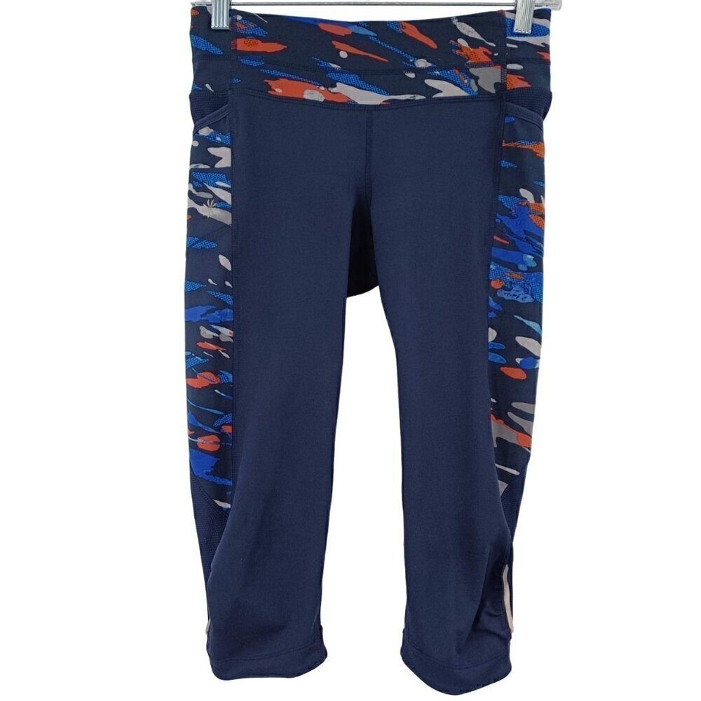 Athleta Fire Spliced Be Free Knicker Crop Leggings Blue Women’s Size XS Athletic